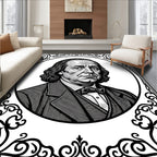 Victorian Black White Portrait Border Rug