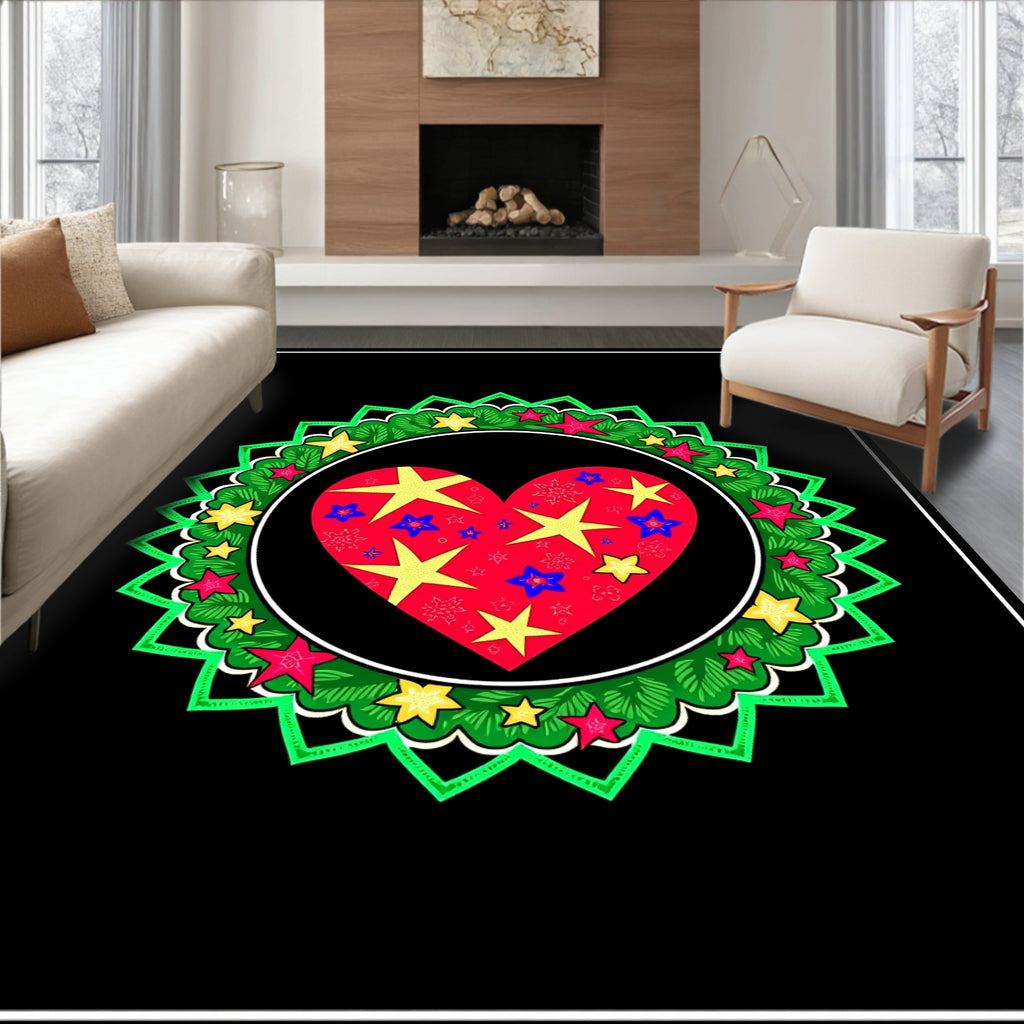 Red Heart With Yellow Star Garland Rug