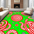 Whimsical Red Swirl Holiday Candies Rug