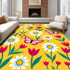Yellow Daisy and Butterfly Garden Scene Rug