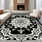 Black Ivory Sunburst Floral Frame Rug