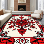 Crimson Floral Centerpiece Red Border Rug