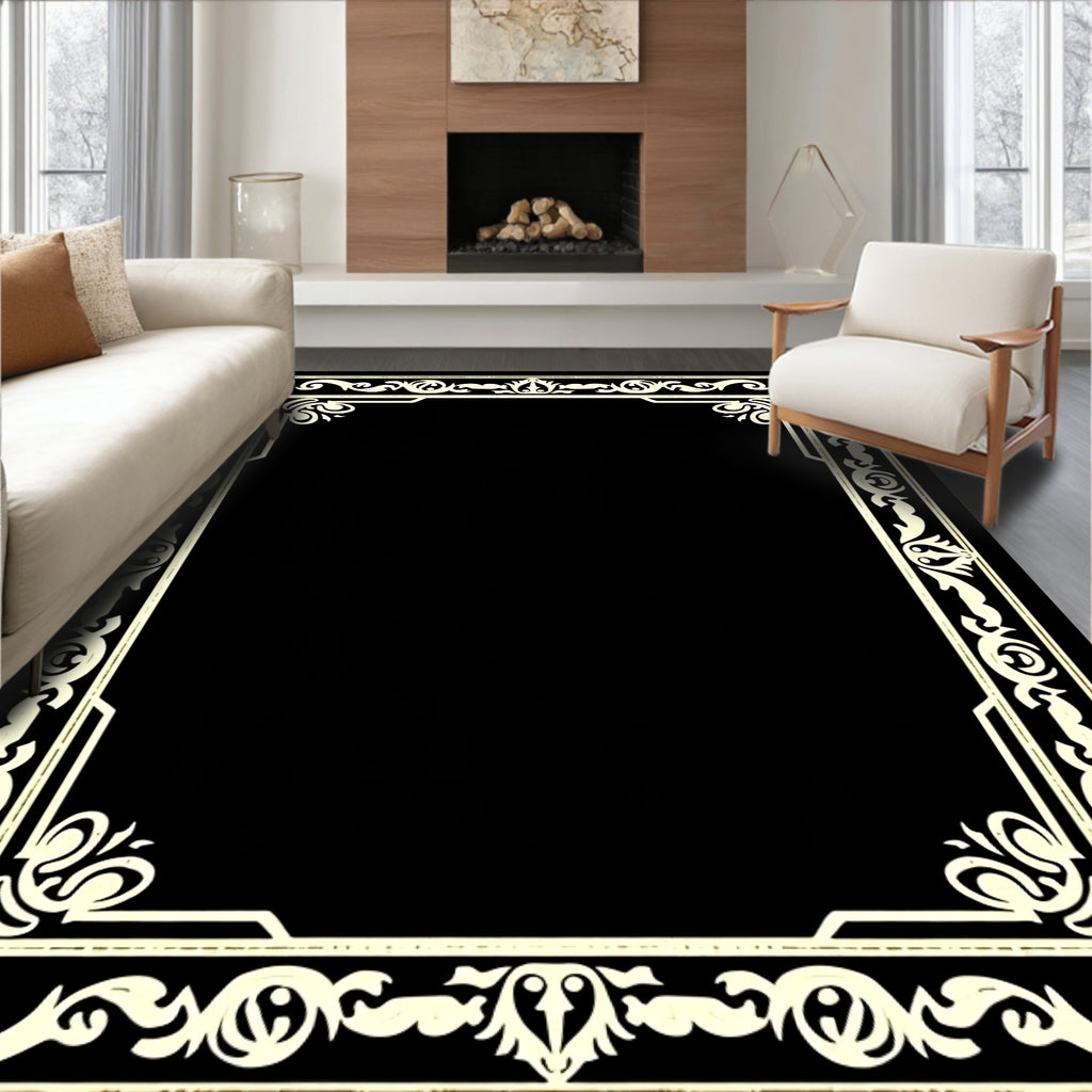 Elegant Cream Scrollwork Border Rug