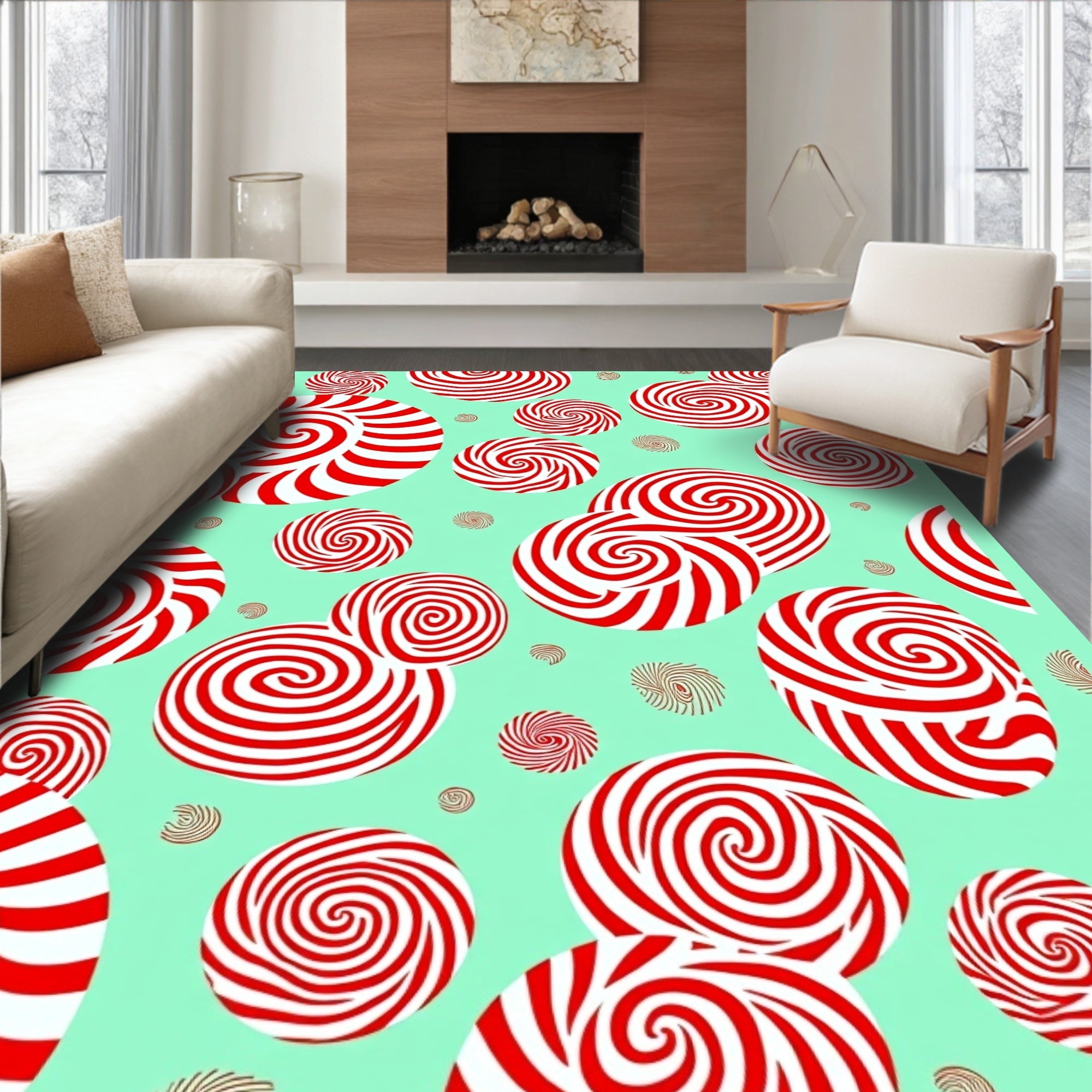 Red White Swirl Lollipop Medallion Rug