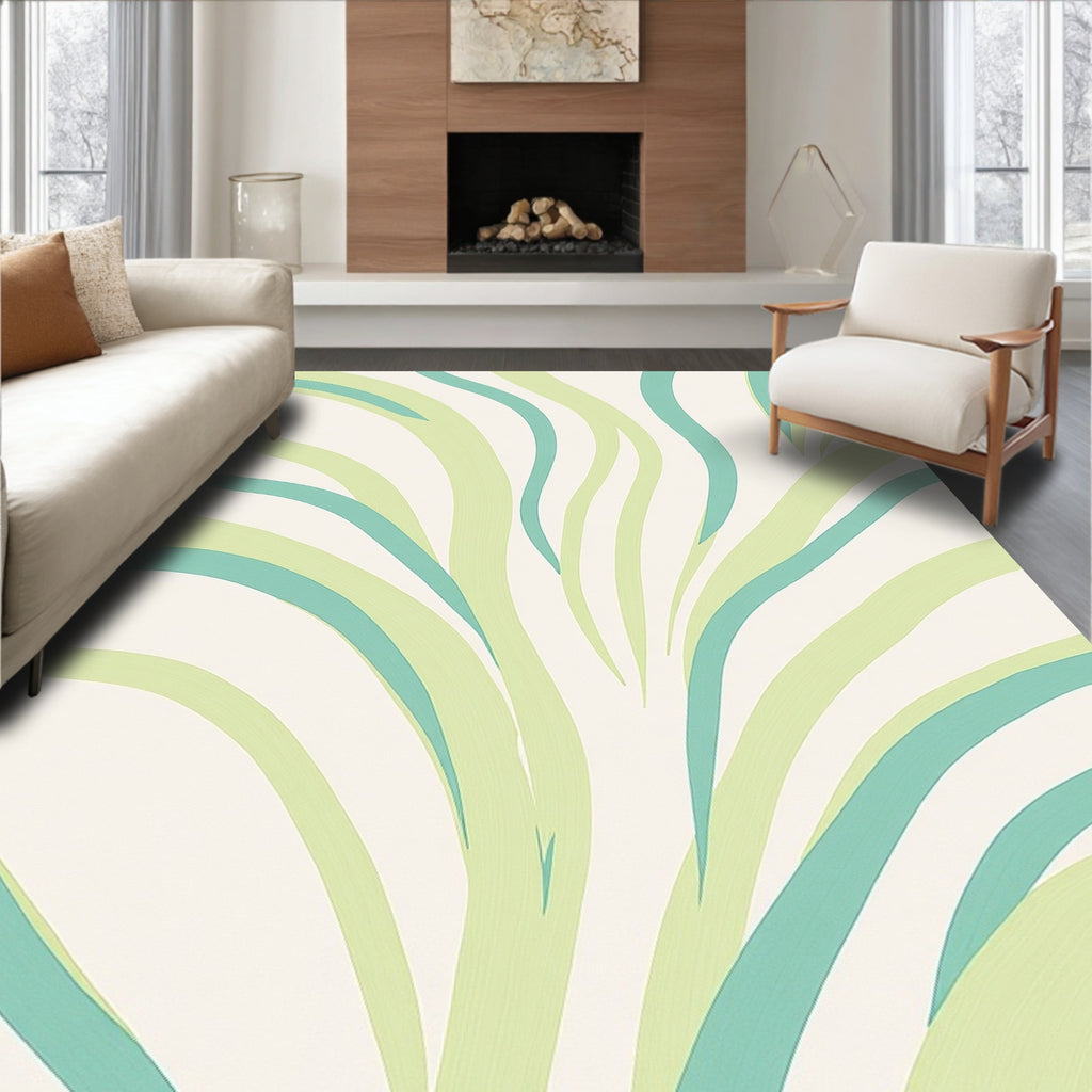 Verdant Mint Curved Lines Rug