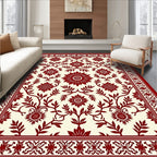 Crimson Floral Vine Bordered Rug