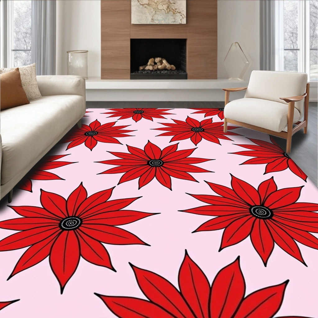 Bold Red Daisy Garden Rug
