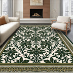 Dark Green Leafy Vine Scroll Rug