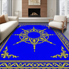 Vibrant Cobalt Yellow Symmetrical Bloom Rug