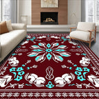 Deep Red Blue White Floral Mandala Rug