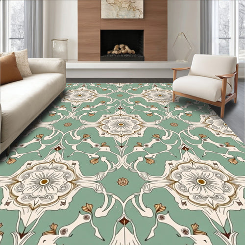 Art Nouveau Mint Cream Floral Scroll Rug