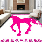 Vibrant Pink Horse Floral Border Rug