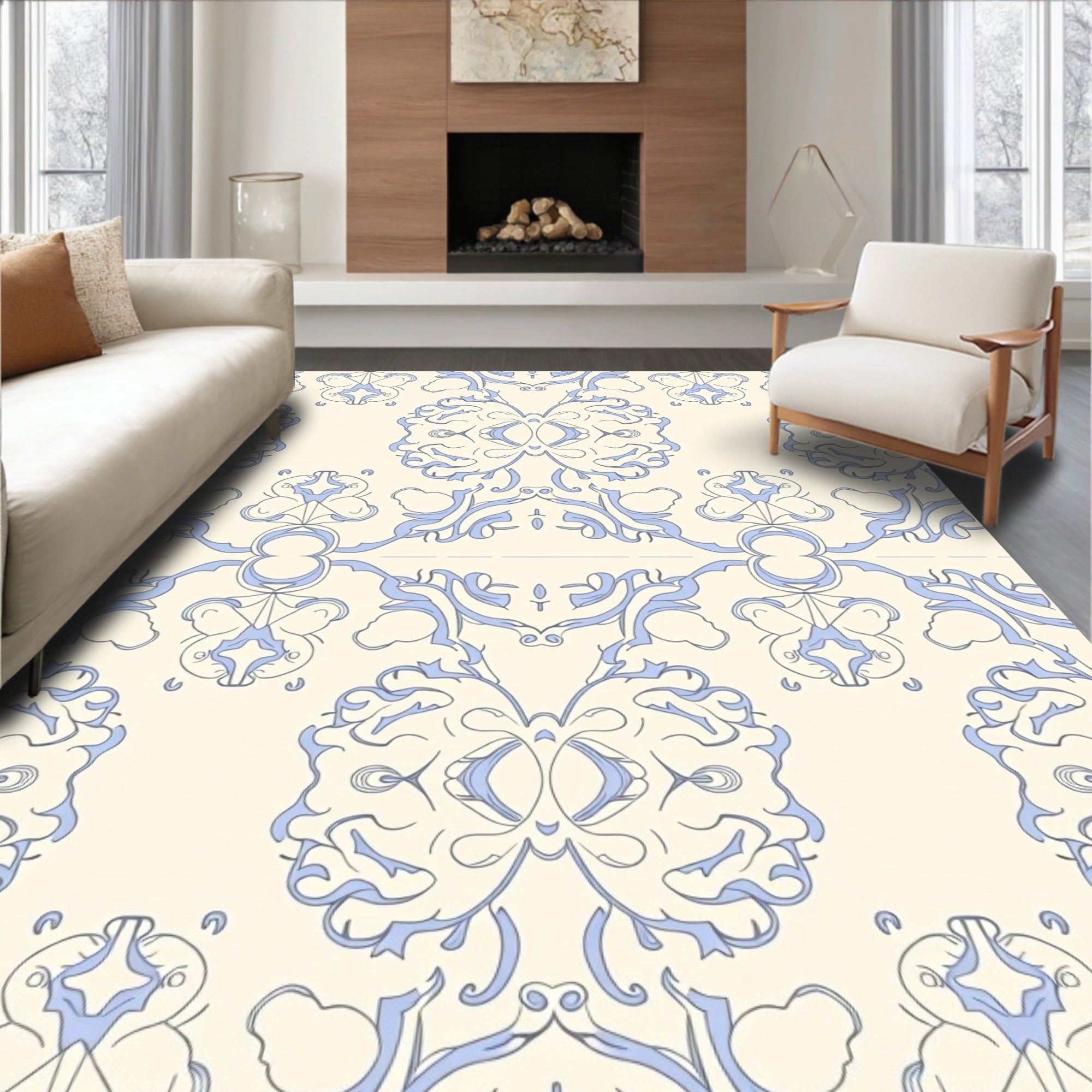 Pale Blue Ornamental Flourish Rug