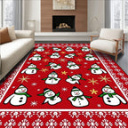 Christmas Snowman Red Whimsical Snowflakes Rug