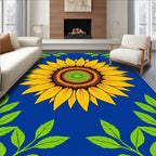 Vibrant Yellow Sunflower Green Leaves Rug