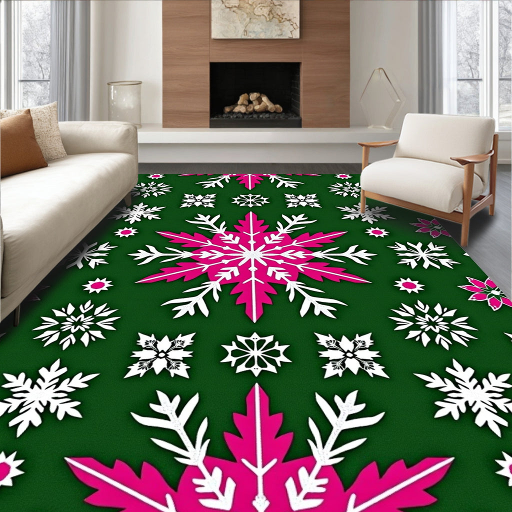 Festive Pink Snowflake Emerald Scatter Rug