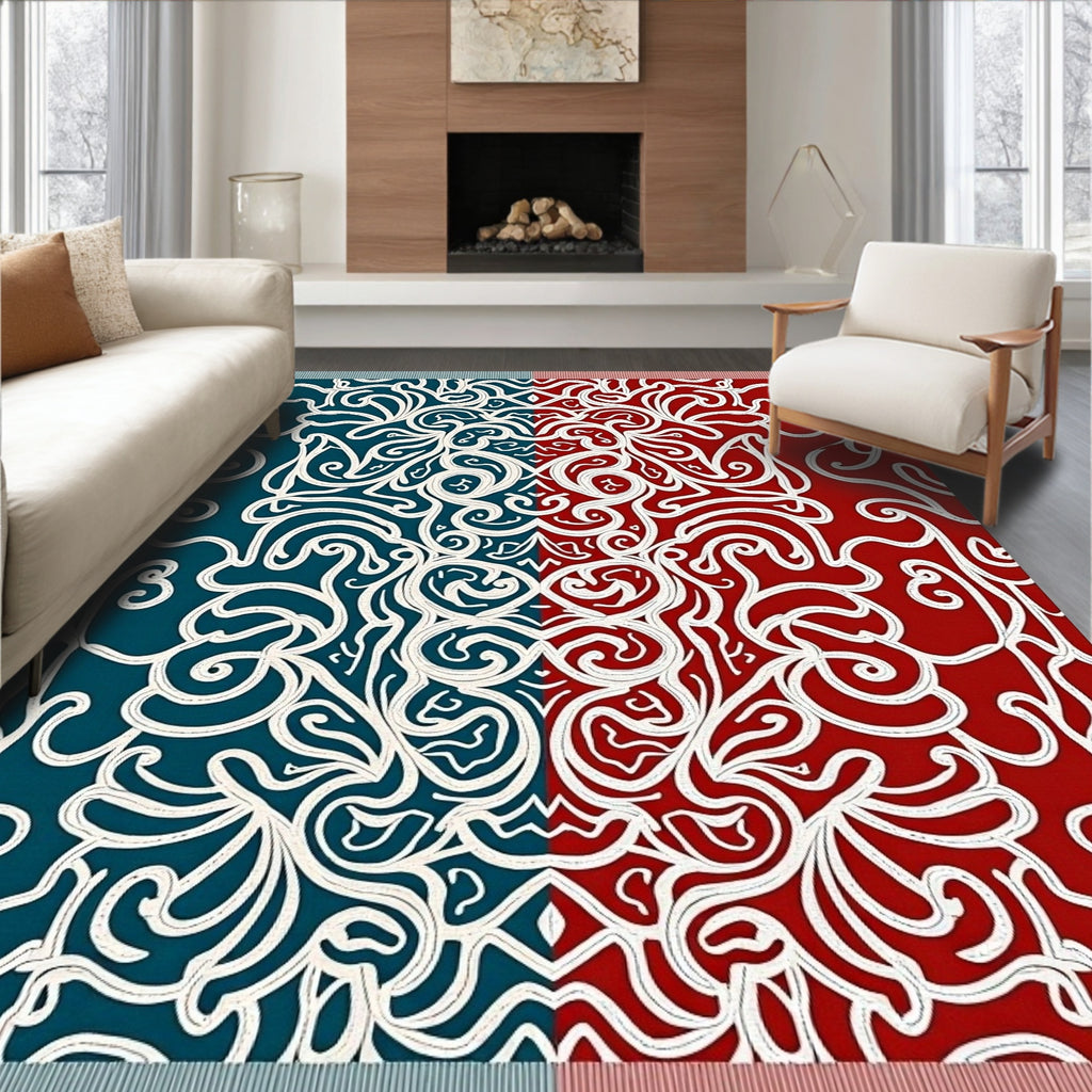 Crimson Teal Scrolls Medallion Rug