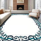 Teal Blue Floral Scroll Frame Rug