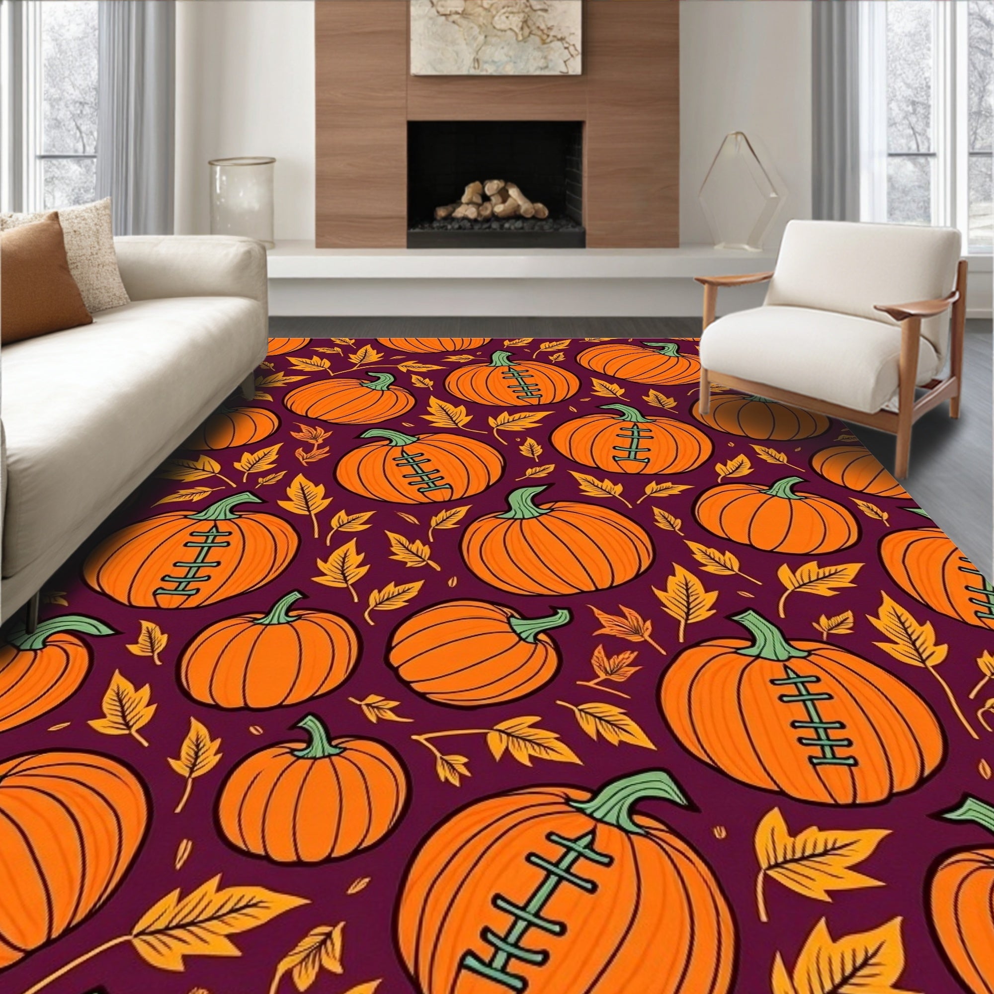 Orange Festive Pumpkin Foliage Medley Rug