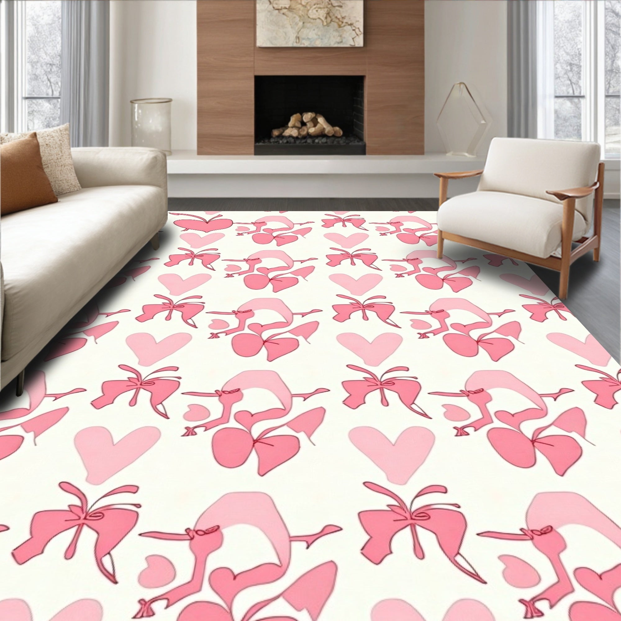 Pink Hearts and Bows Repeating Pattern Rug