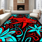 Red Shark Tropical Floral Swirl Rug