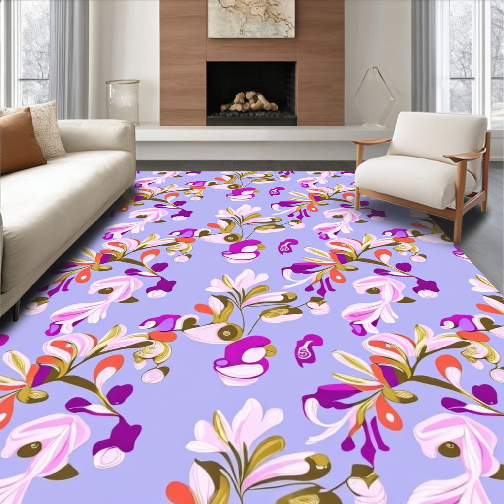 Whimsical Purple Floral Swirl Rug