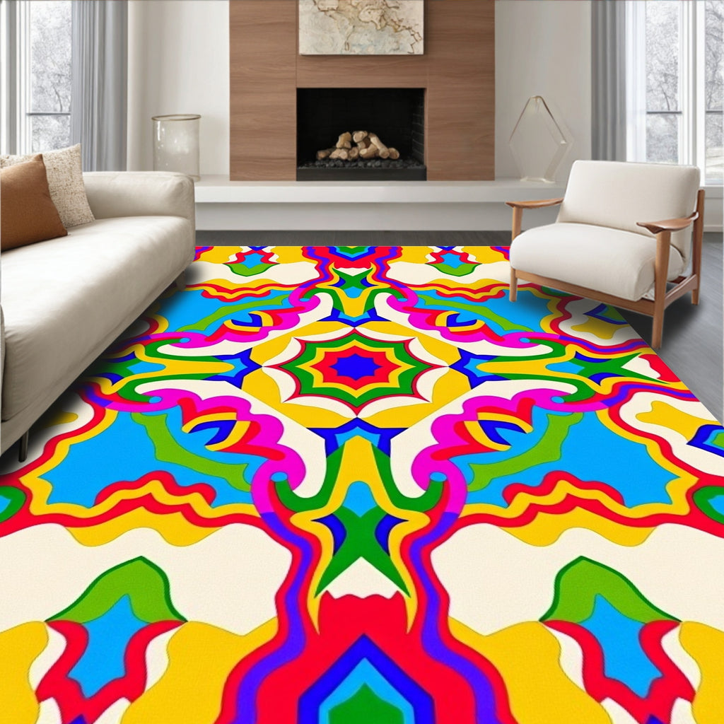 Vibrant Psychedelic Op Art Mandala Rug