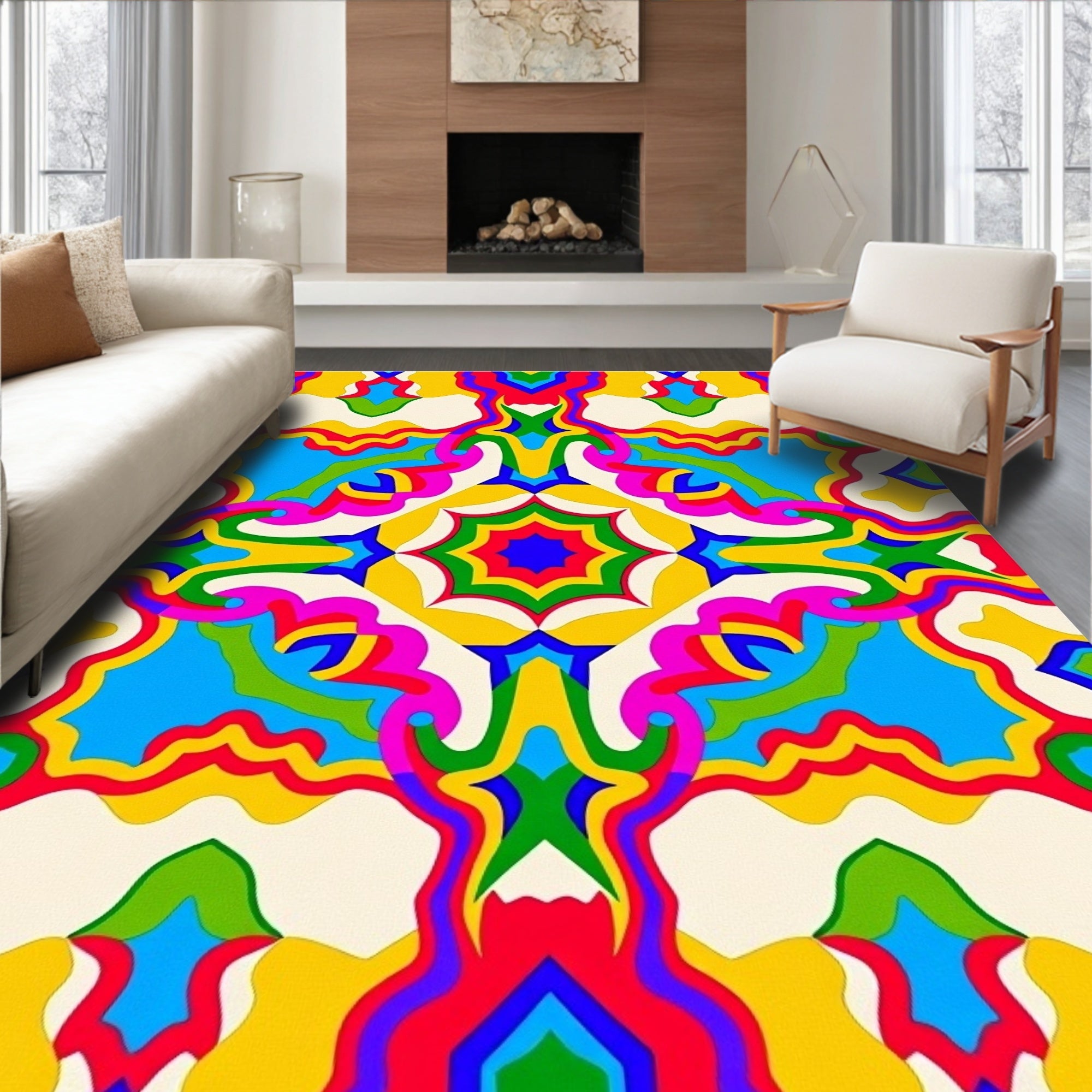 Vibrant Psychedelic Op Art Mandala Rug