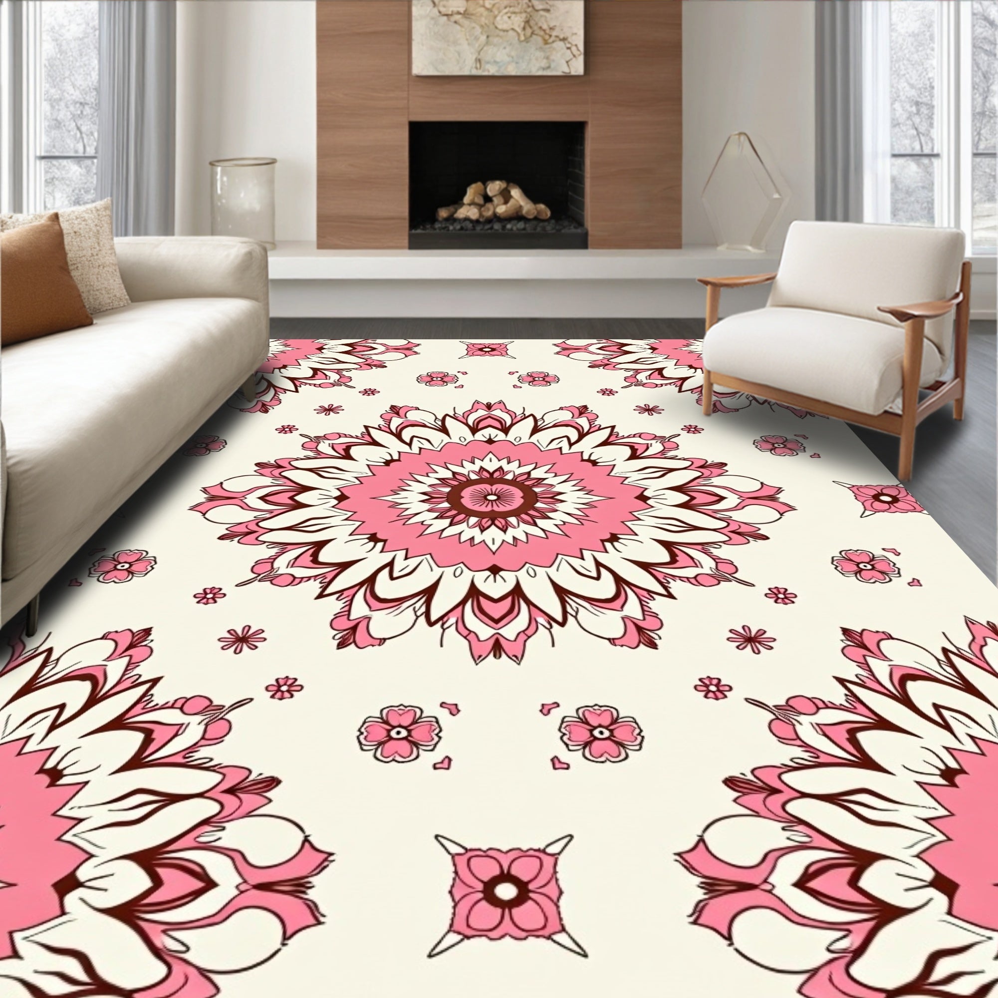 Pink Floral Mandala Medallion Radiance Rug