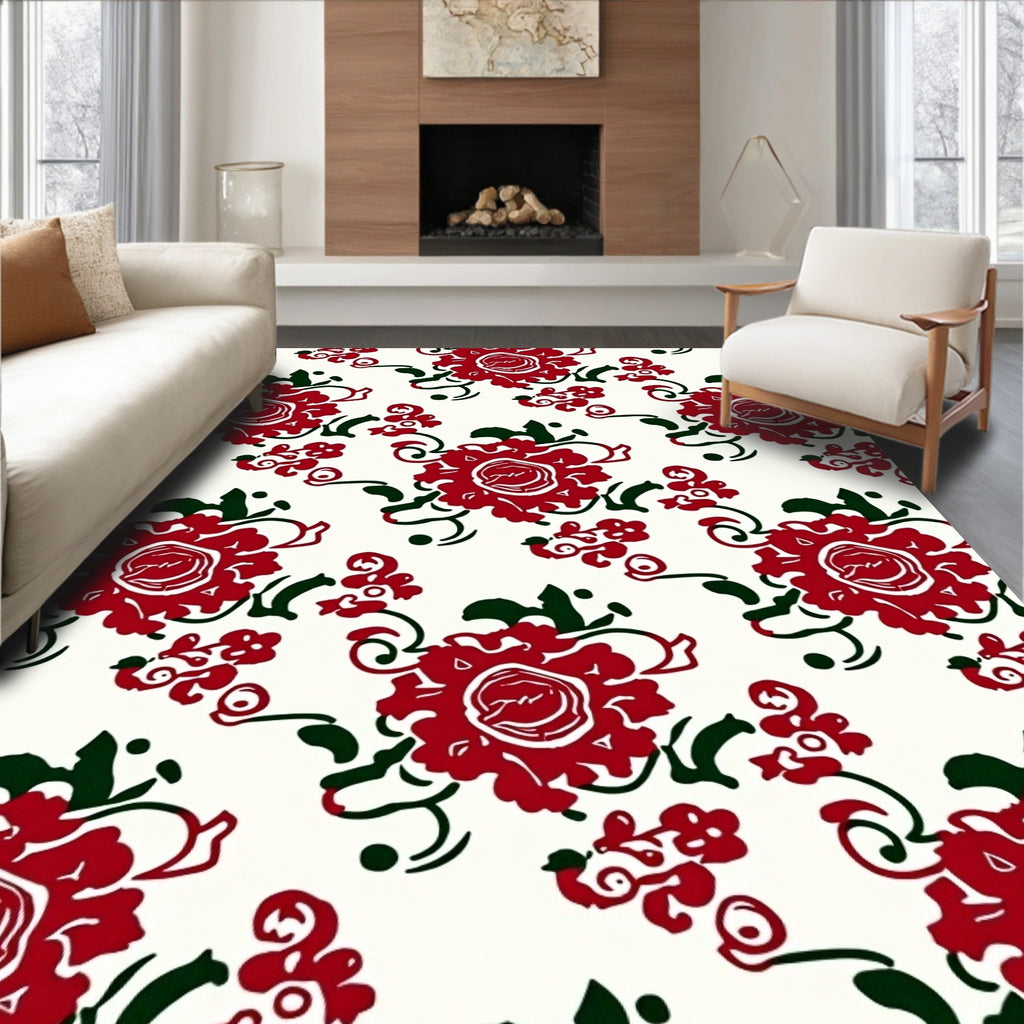 Crimson Floral Vine Repeating Rug