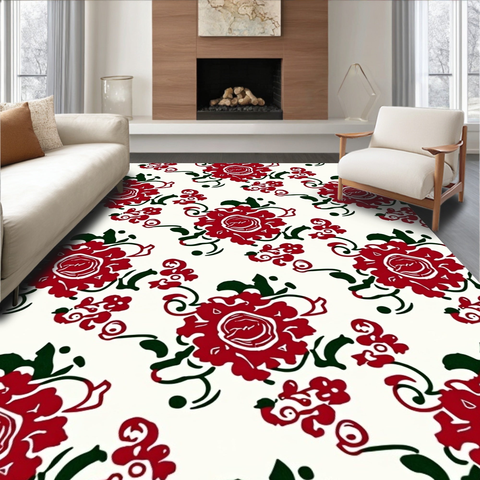 Crimson Floral Vine Repeating Rug