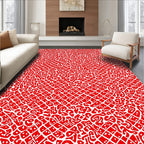 Bold Red Abstract Organic Grid Rug
