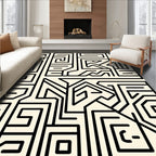 Black Geometric Maze Ivory Abstract Rug