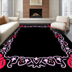 Crimson Pink Floral Star Scroll Frame Rug