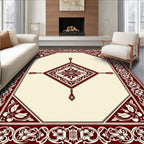 Deep Red Floral Centerpiece Boundary Rug