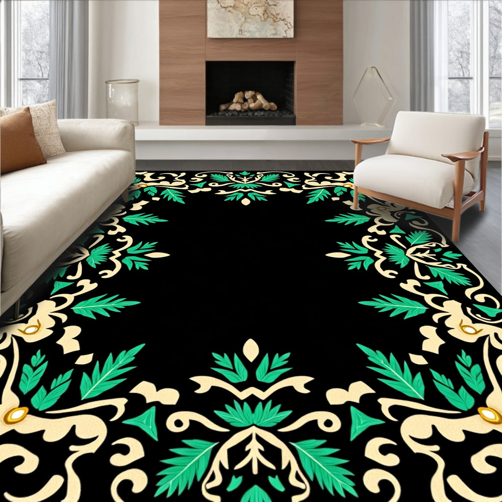 Emerald Leaf Scroll Accent Rug