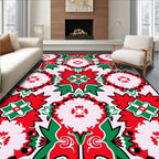 Red Green Floral Medallion Repeat Rug