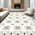 Elegant Grey Floral Bordered Cream Rug