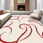 Crimson Swirls on Cream Background Rug