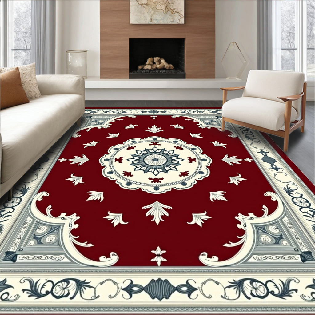Rich Crimson Elaborate Medallion Border Rug