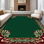 Emerald Green Botanical Floral Border Rug