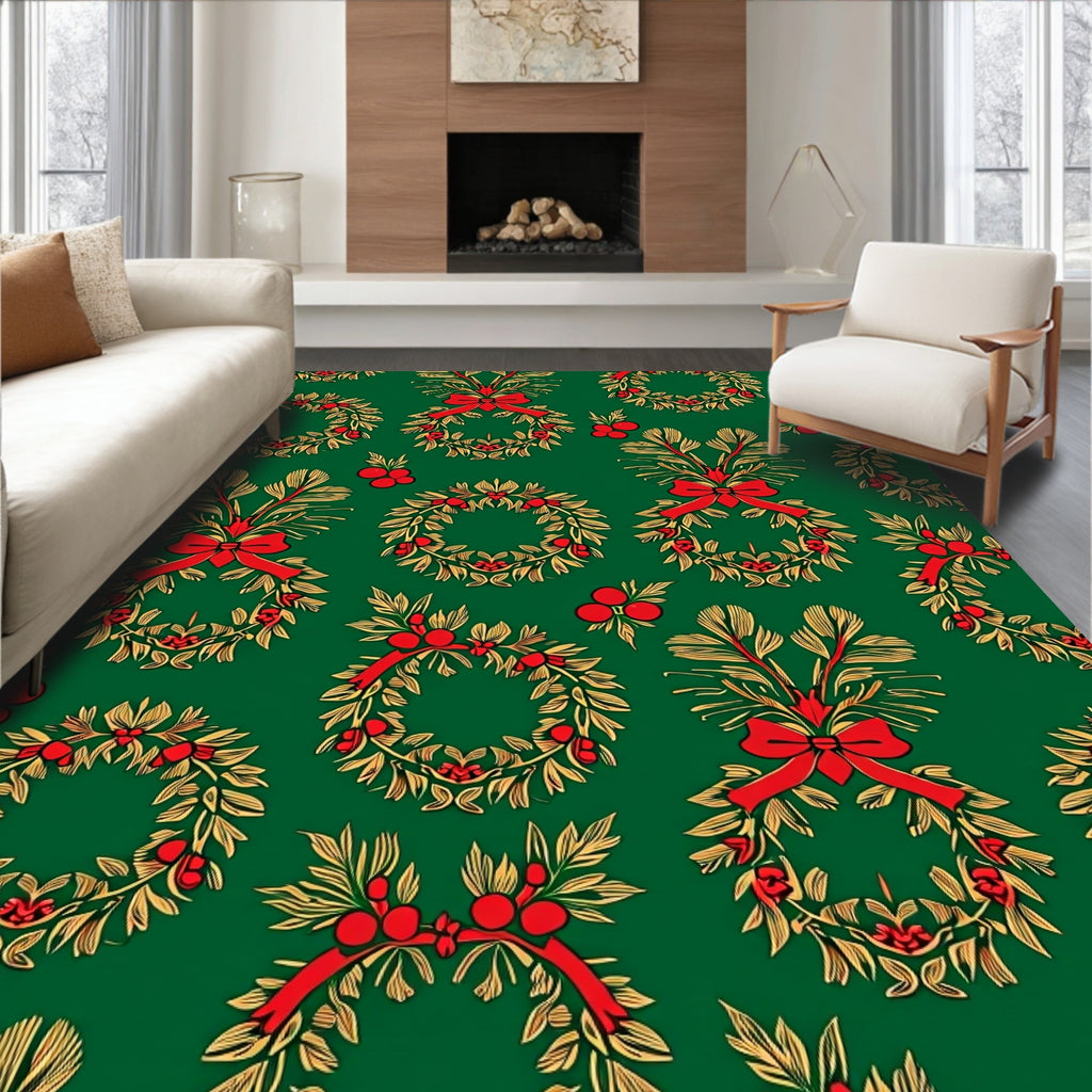 Green Red Golden Wreath Garlands Rug