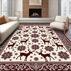 Maroon Deer Snowflake Folk Art Rug