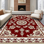 Crimson Cream Floral Medallion Border Rug