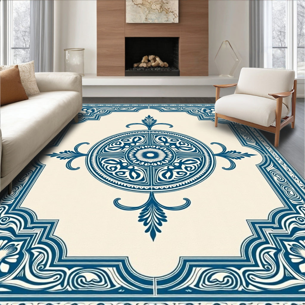 Navajo Blue Medallion Scroll Frame Rug