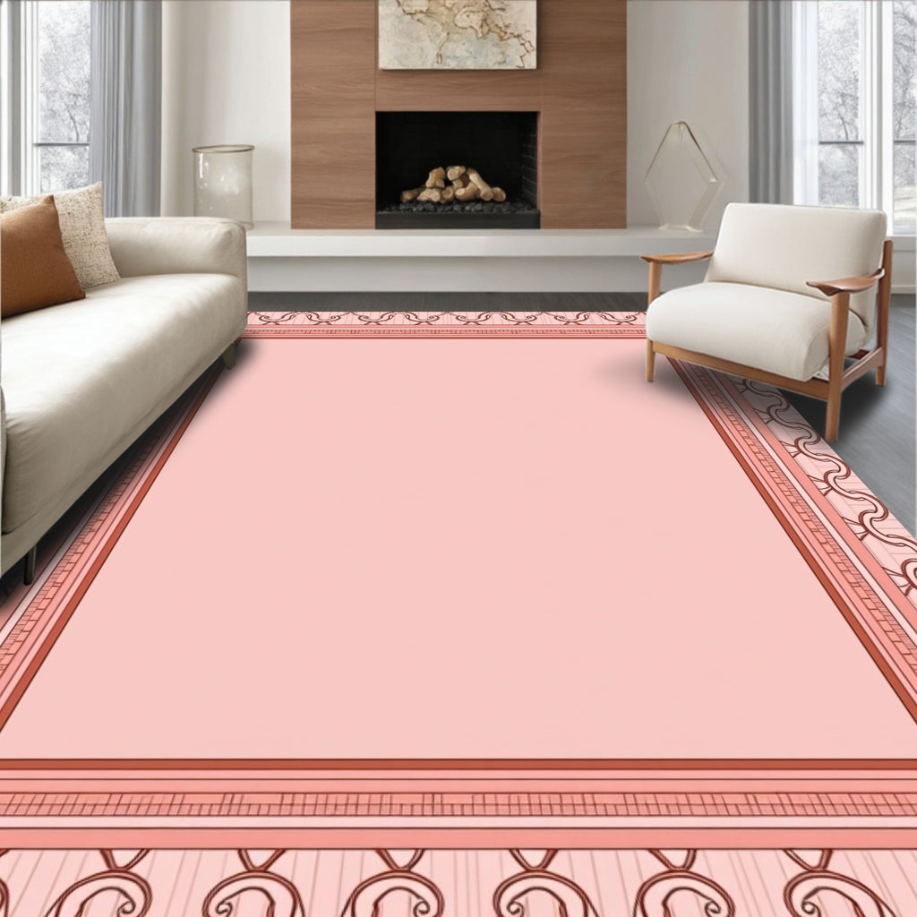 Pale Pink Ornate Scroll Border Rug