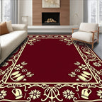 Crimson Cream Floral Bordered Frame Rug