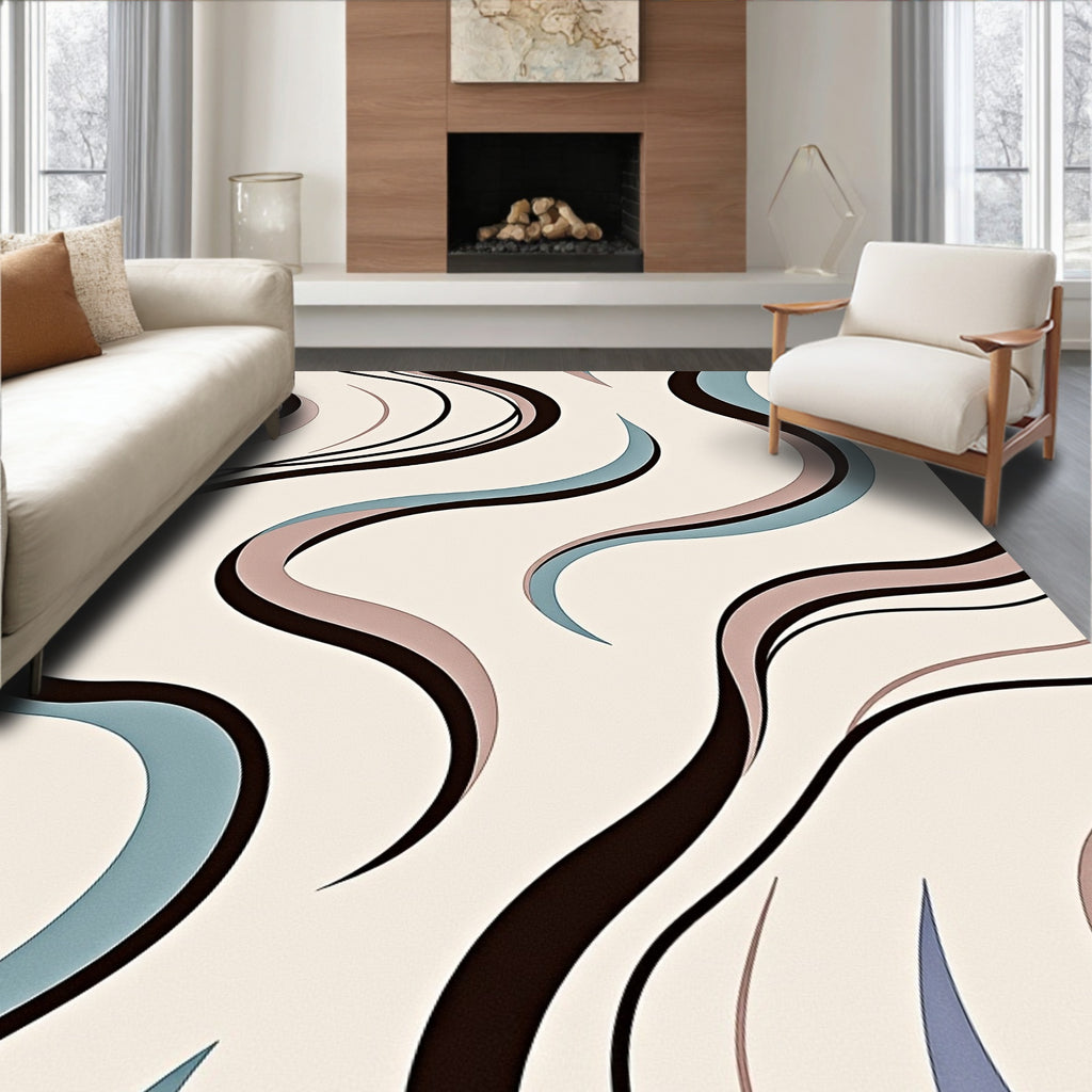 Retro Swirl Waves Blue Rose Rug