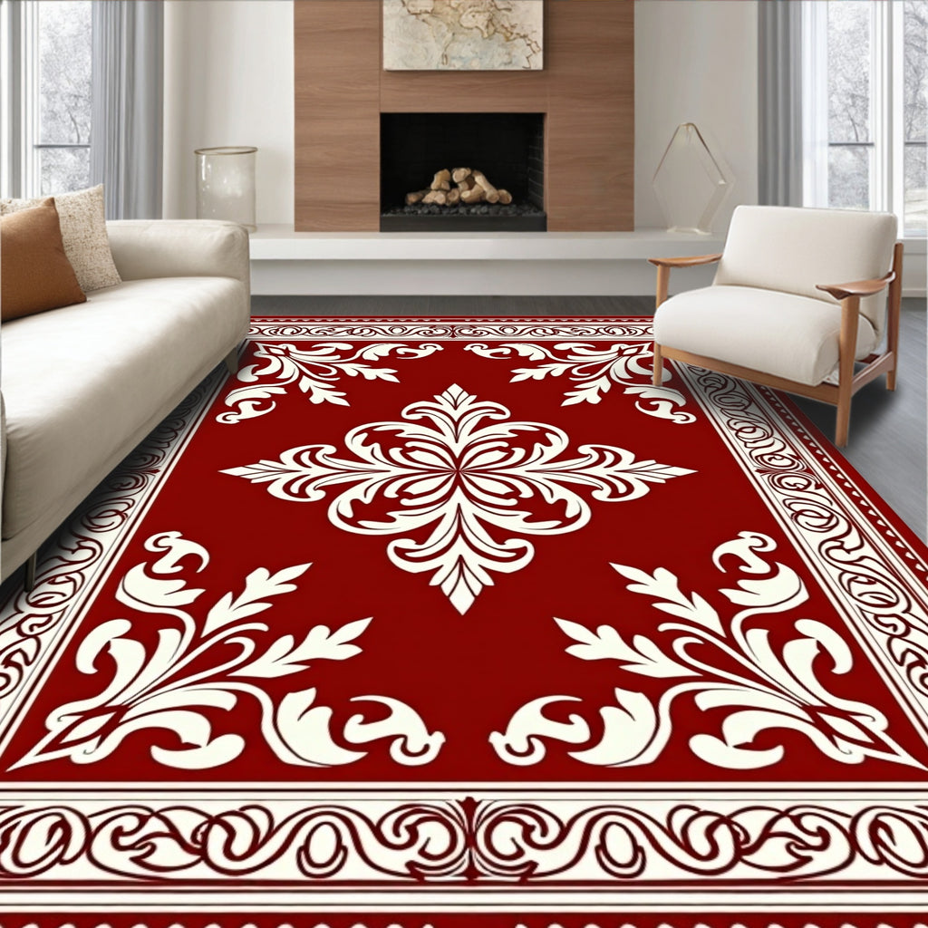 Rich Scarlet Botanical Scrollwork Rug
