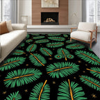 Green Pine Needles on Black with Stars Rug